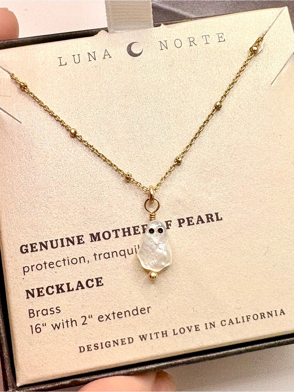 Luna Norte Gold Necklace with White Mother-of-Pearl Fall Ghost